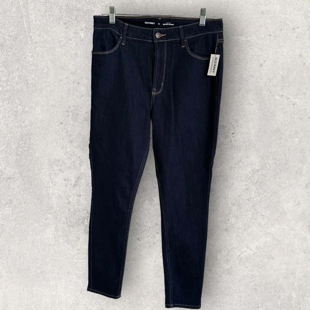 NWT Old Navy Womens size 12 Dark‎ Wash High Rise Super Skinny Jeans Blue Denim